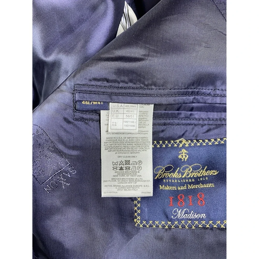 Brooks Brothers Jacket 46 L Navy SaxXon Wool Striped Madison 1818 Sport Coat - Picture 13 of 16